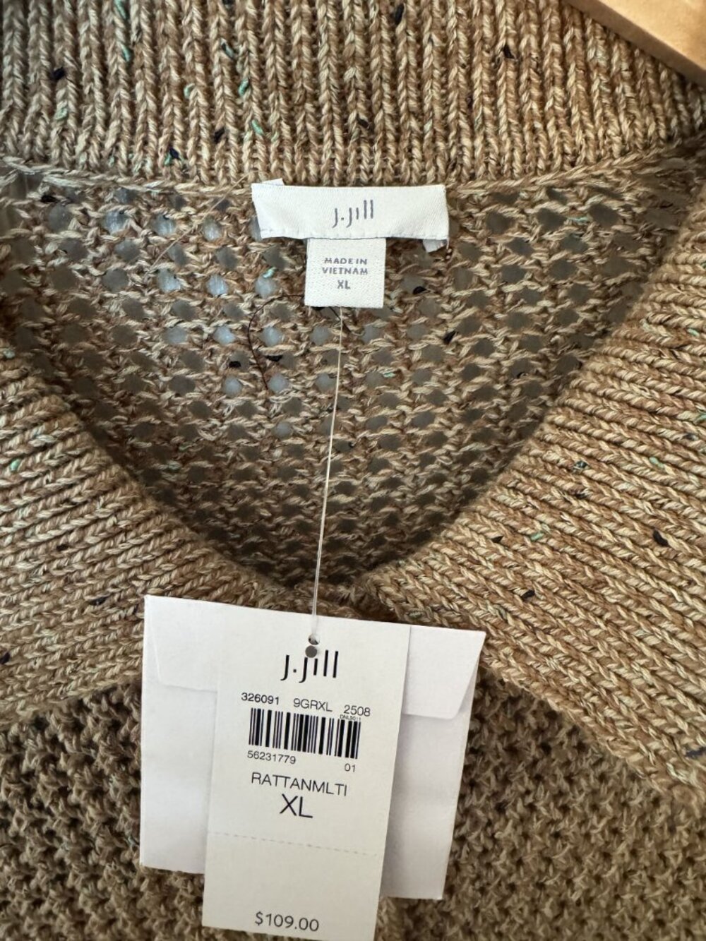 NWT J. Jill XL Button-Up Open-Knit Cardigan Sweater In Rattan Multi Cotton Blend - Picture 4 of 8